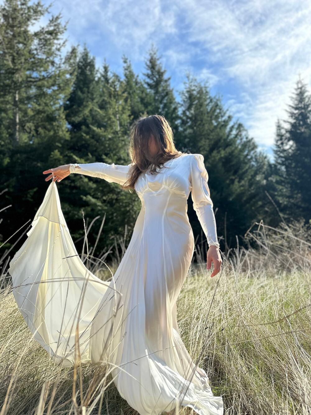 Women’s Small Gown White Satin Bias-Cut Wedding Dress 1930s Beaded Detail